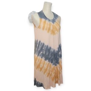 Mud Pie Women's Sundress Tie-dye Lounge Dress Thin Straps Gray Peach w/Pockets